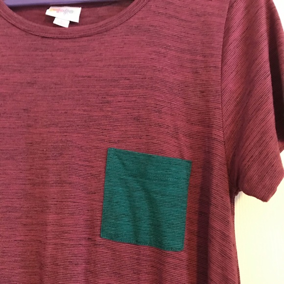 🎯LuLaRoe Carly maroon micro stripe teal pocket S - Picture 2 of 3